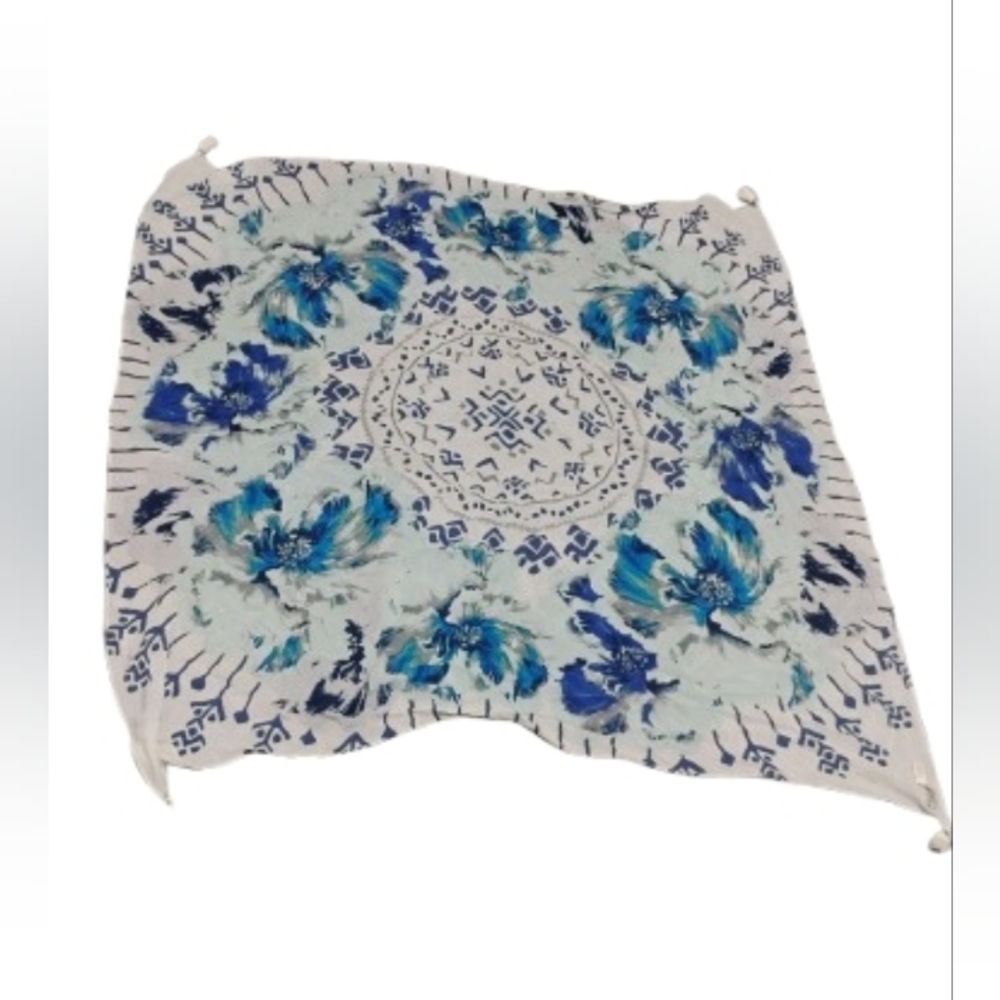 Lucky Brand Silk Tassel Corner Tie Dye Print Blanket Scarf